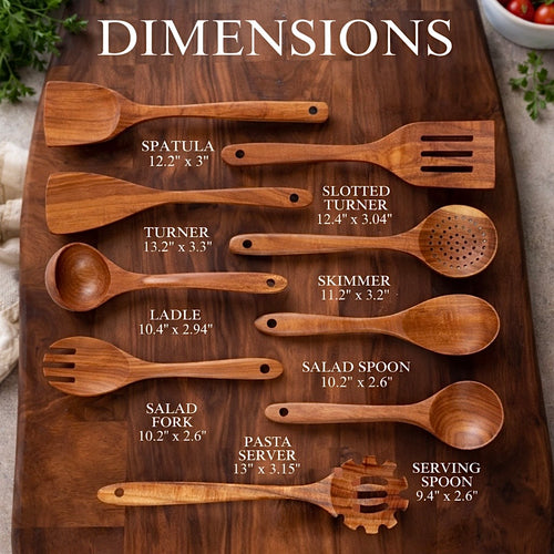 Forestroot 9-Piece Wooden Cooking Utensil Set – Premium Wood Kitchenware for Nonstick Cookware, Heat-Resistant & Durable Wooden Spoons and Spatulas – Eco-Friendly Kitchen Tools for Stirring & Serving