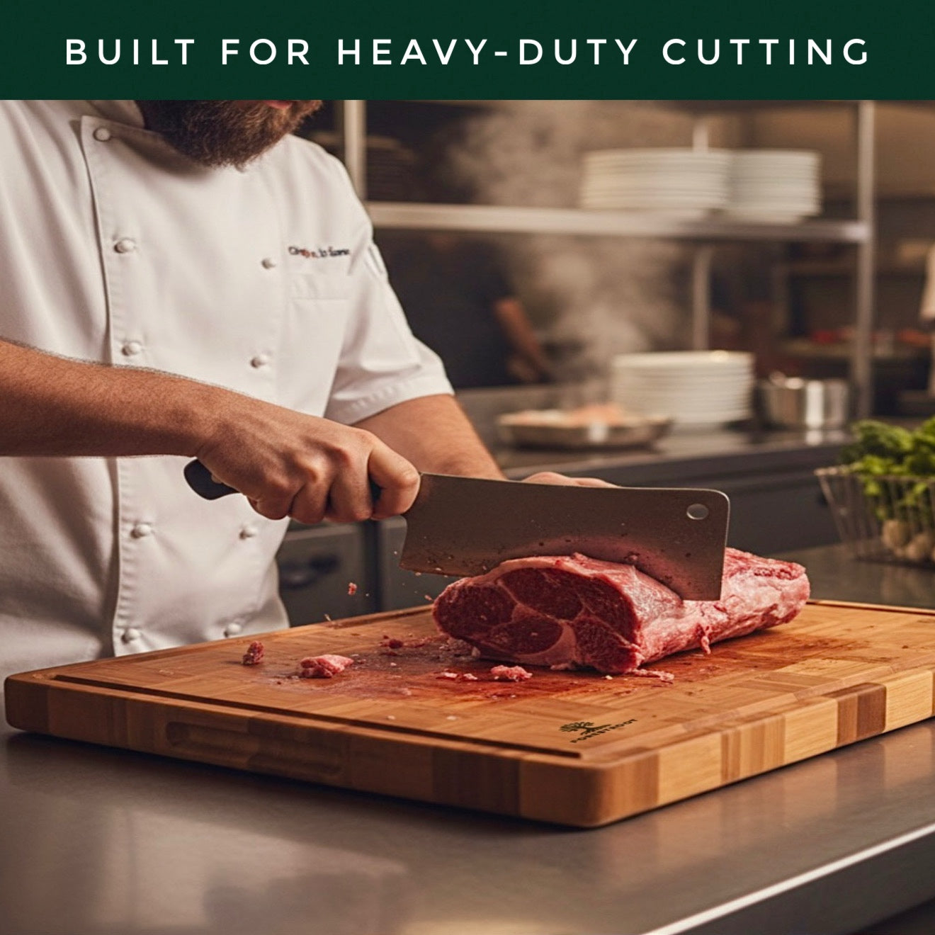 Forestroot Premium Bamboo Cutting Board-15x10 Inch - End Grain Heavy Duty Cutting Board with Juice Groove, Built-In Handle & Hanging Hole, Knife-Safe Chopping Board for Meat, Vegetables & Kitchen Prep