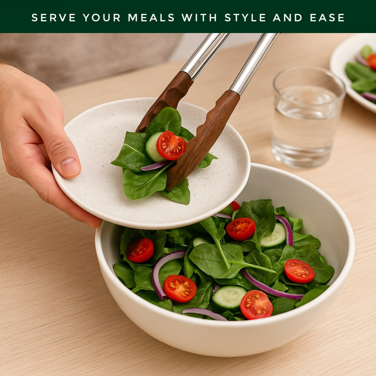 Forestroot Walnut Wood Kitchen Tongs – 12-Inch Nonstick-Safe Wooden Salad & Grill Tongs for Cooking, Serving, BBQ, and Tossing Salad – Durable Stainless Steel Core with Natural Wooden Tips