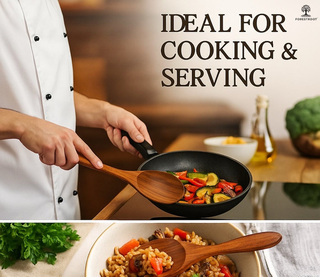 Forestroot 6-Piece Wooden Utensil Set – Premium Teak Wood Cooking Spoons & Spatulas, Non-Stick, Heat-Resistant, Durable & Eco-Friendly Kitchen Tools for Cooking & Serving