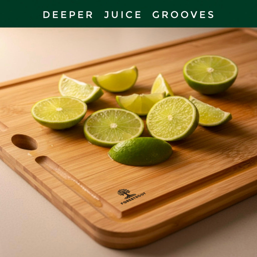 Forestroot Bamboo Cutting Board Set – Durable 3-Piece Carbonized Brown Bamboo Boards with Deep Juice Grooves & Hanging Holes, Eco-Friendly Wooden Cutting Boards for Meat, Vegetables & Fruits