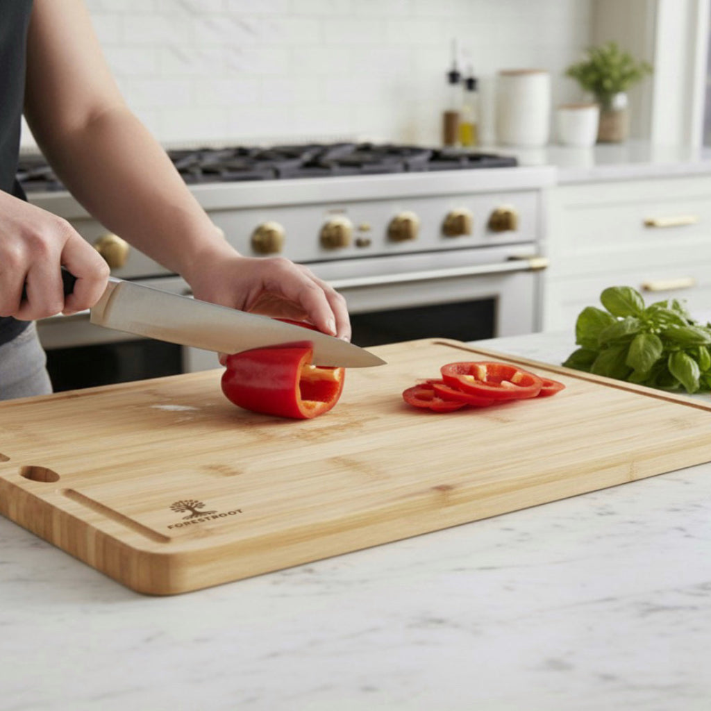 Forestroot Bamboo Cutting Board Set – 3-Piece Natural Bamboo Boards with Deep Juice Grooves & Hanging Holes, Eco-Friendly Wooden Cutting Boards for Kitchen, Perfect for Chopping Meat, Bread & Fruits
