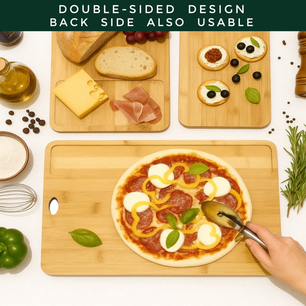 Forestroot Bamboo Cutting Board Set – 3-Piece Natural Bamboo Boards with Deep Juice Grooves & Hanging Holes, Eco-Friendly Wooden Cutting Boards for Kitchen, Perfect for Chopping Meat, Bread & Fruits