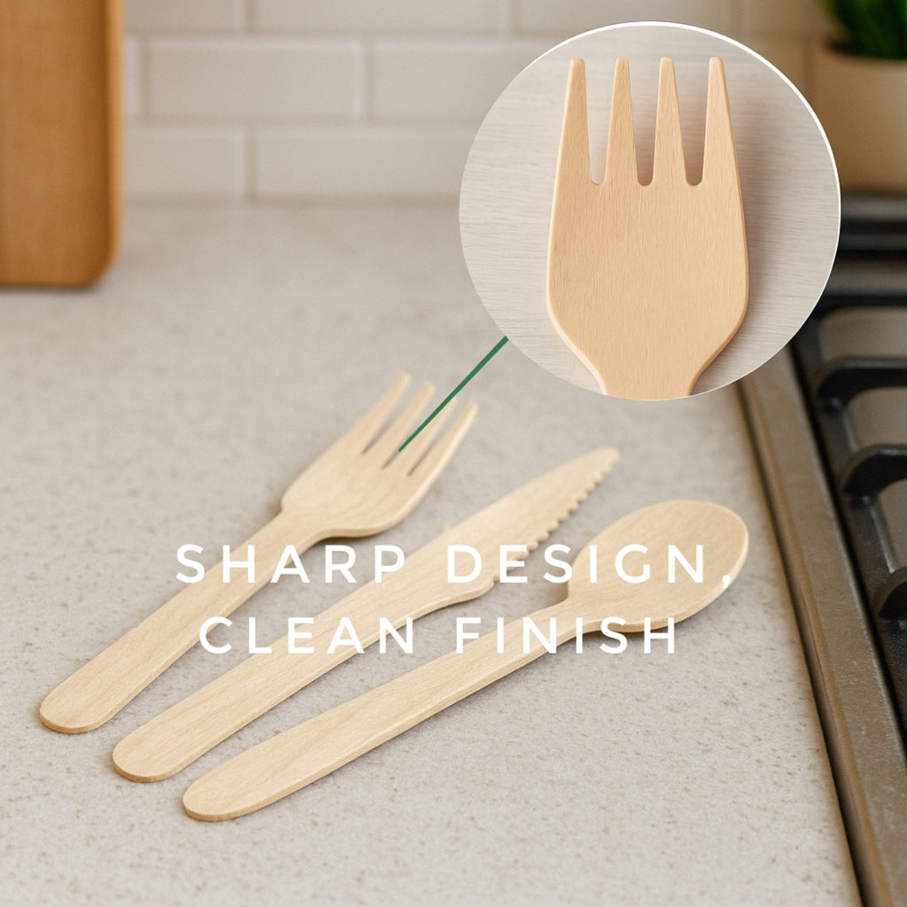 Forestroot Wooden Cutlery Set, 300 Pcs (120 Forks, 90 Spoons, 90 Knives) Eco-Friendly Disposable Wooden Utensils, Plastic-Free Compostable Party Cutlery, Sturdy & Smooth for Events, Picnics & Catering