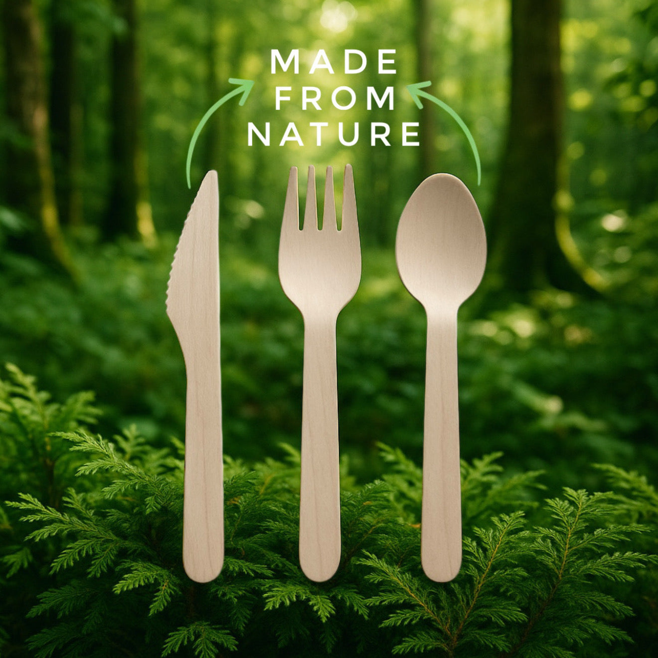 Forestroot Wooden Cutlery Set, 300 Pcs (120 Forks, 90 Spoons, 90 Knives) Eco-Friendly Disposable Wooden Utensils, Plastic-Free Compostable Party Cutlery, Sturdy & Smooth for Events, Picnics & Catering