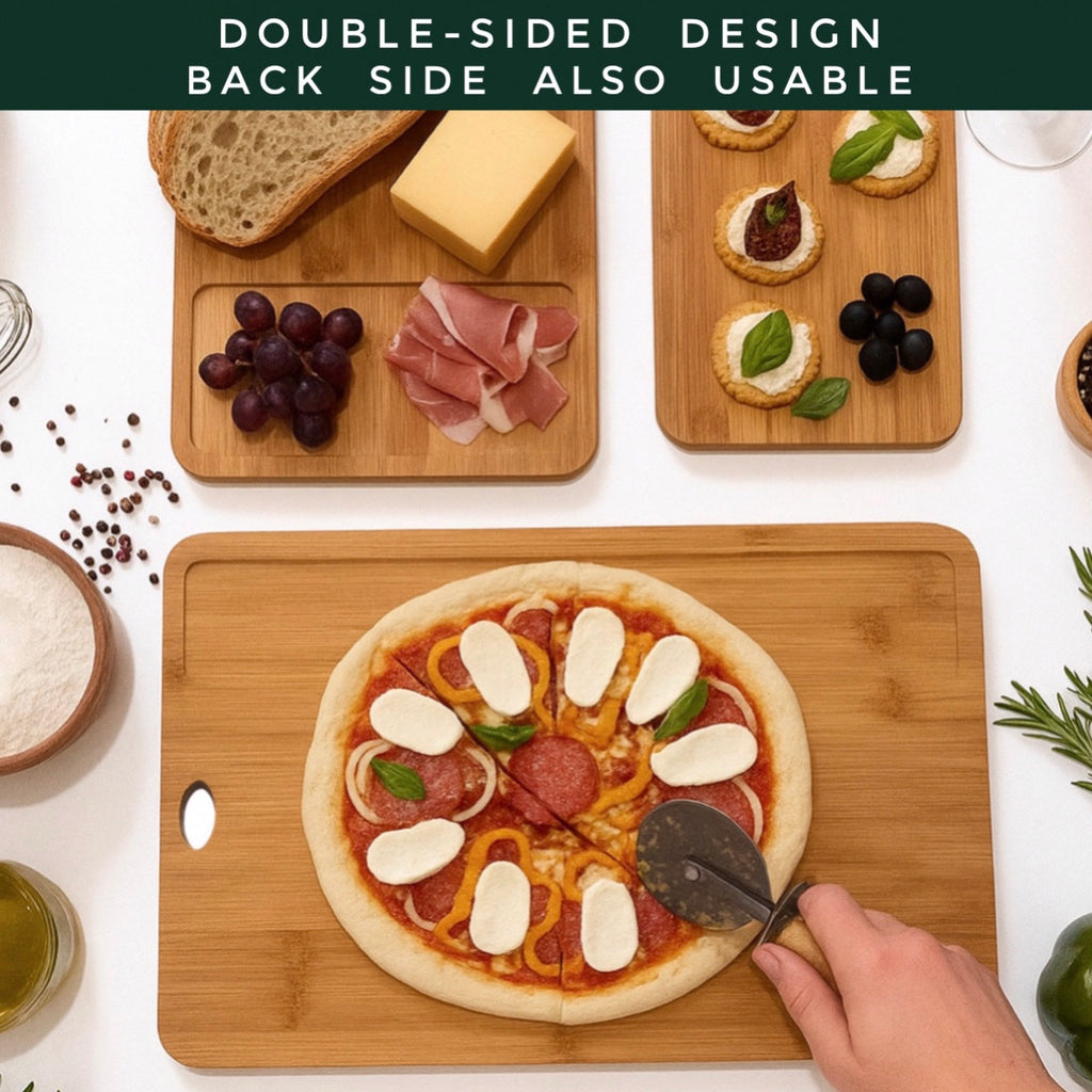 Forestroot Bamboo Cutting Board Set – Durable 3-Piece Carbonized Brown Bamboo Boards with Deep Juice Grooves & Hanging Holes, Eco-Friendly Wooden Cutting Boards for Meat, Vegetables & Fruits