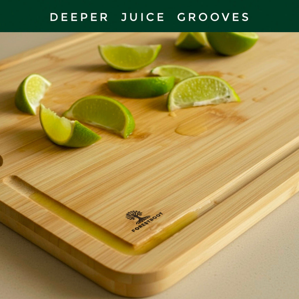 Forestroot Bamboo Cutting Board Set – 3-Piece Natural Bamboo Boards with Deep Juice Grooves & Hanging Holes, Eco-Friendly Wooden Cutting Boards for Kitchen, Perfect for Chopping Meat, Bread & Fruits