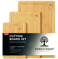 Forestroot Bamboo Cutting Board Set – 3-Piece Wooden Kitchen Boards for Meal Prep & Serving – Durable Bamboo with Deep Juice Groove & Side Handles – Great for Meat, Vegetables & Charcuterie