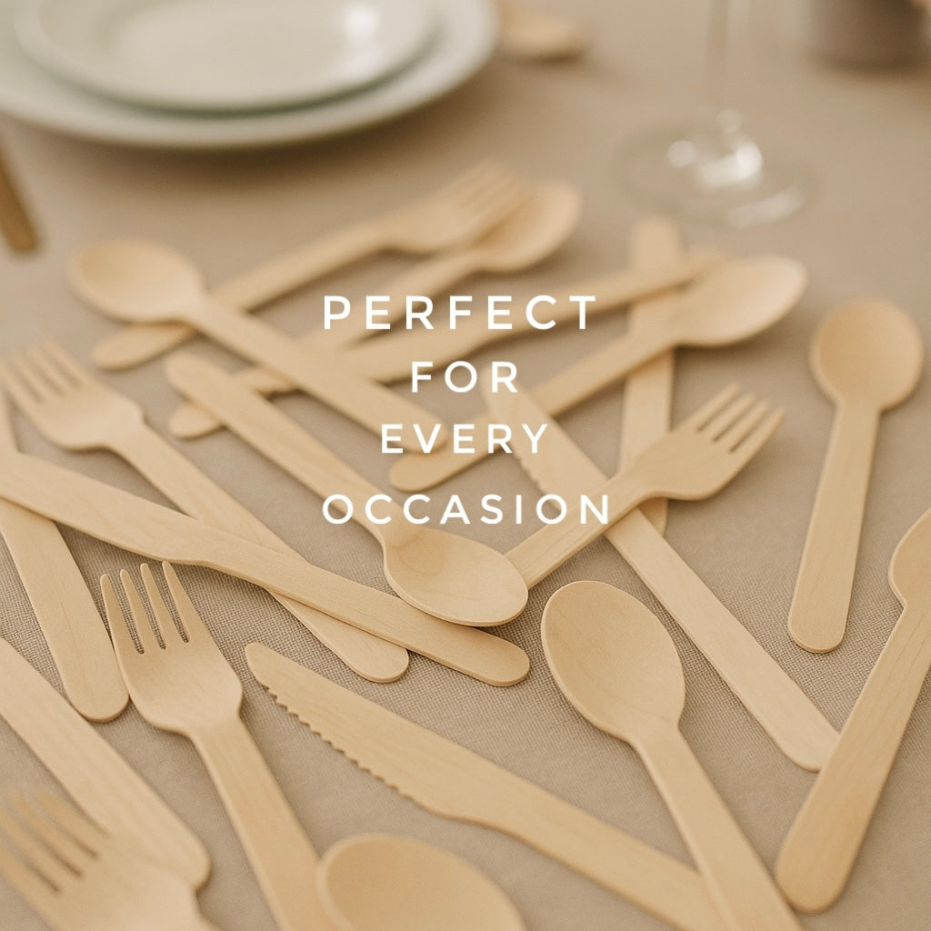 Forestroot Wooden Cutlery Set, 300 Pcs (120 Forks, 90 Spoons, 90 Knives) Eco-Friendly Disposable Wooden Utensils, Plastic-Free Compostable Party Cutlery, Sturdy & Smooth for Events, Picnics & Catering