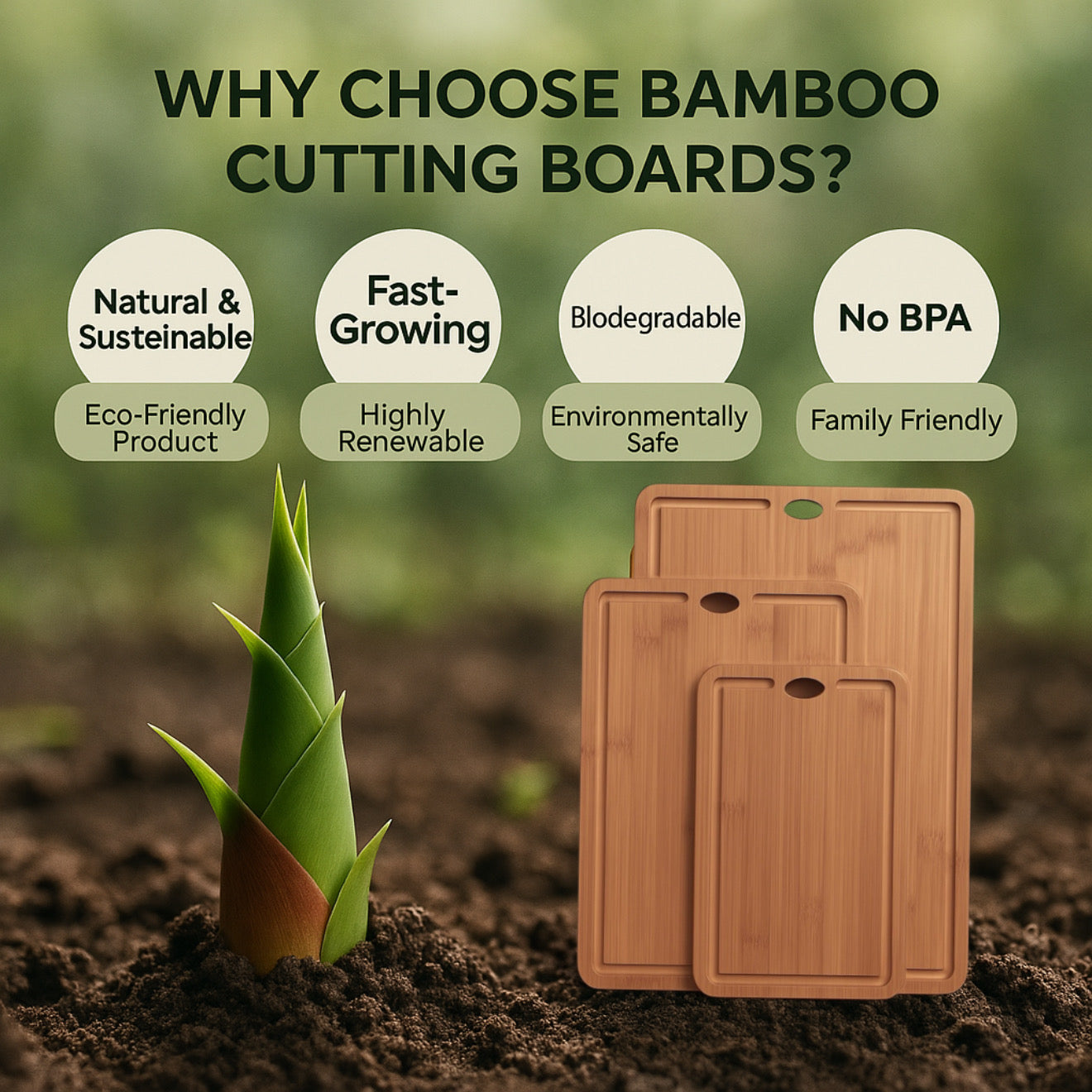 Forestroot Bamboo Cutting Board Set – Durable 3-Piece Carbonized Brown Bamboo Boards with Deep Juice Grooves & Hanging Holes, Eco-Friendly Wooden Cutting Boards for Meat, Vegetables & Fruits