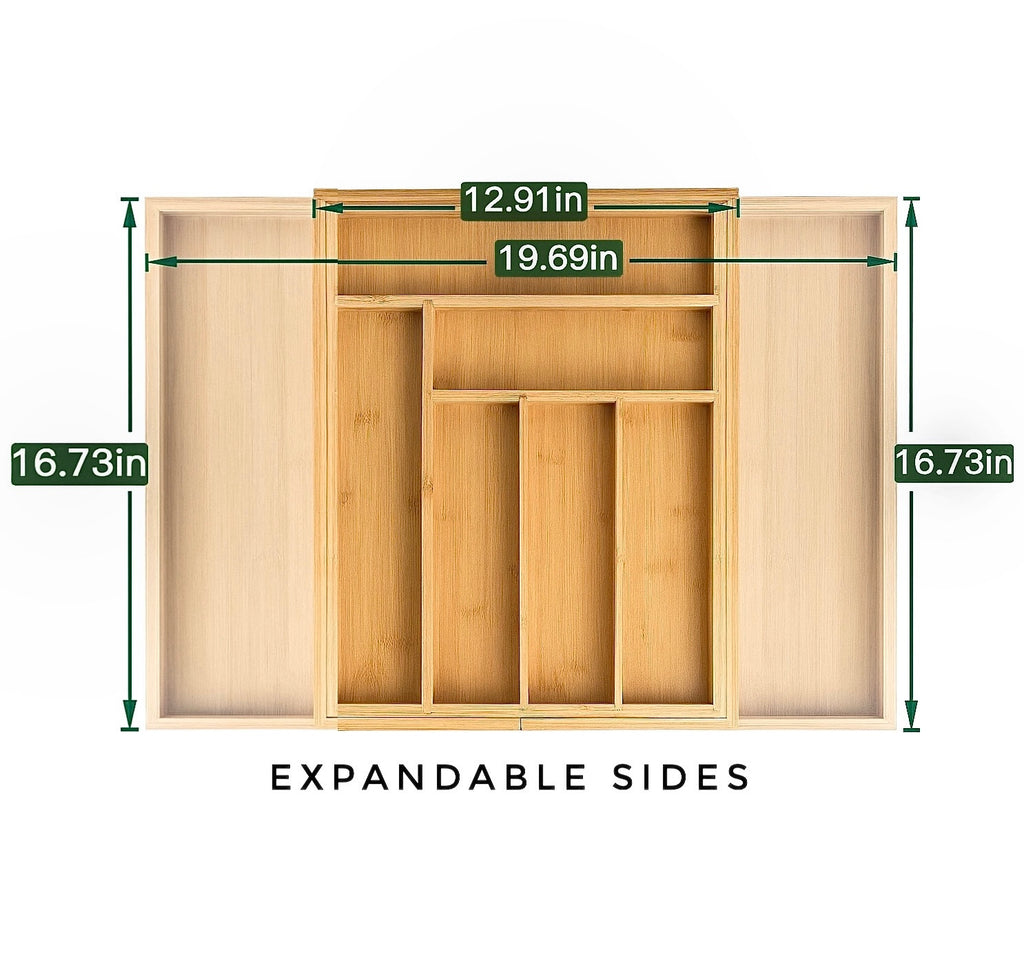 Forestroot Bamboo Drawer Organizer, Expandable 8-Slot Silverware & Utensil Tray for Kitchen Drawers, Fits 13–19.5 Inch Drawers, Deep Compartments, Durable & Eco-Friendly Natural Bamboo