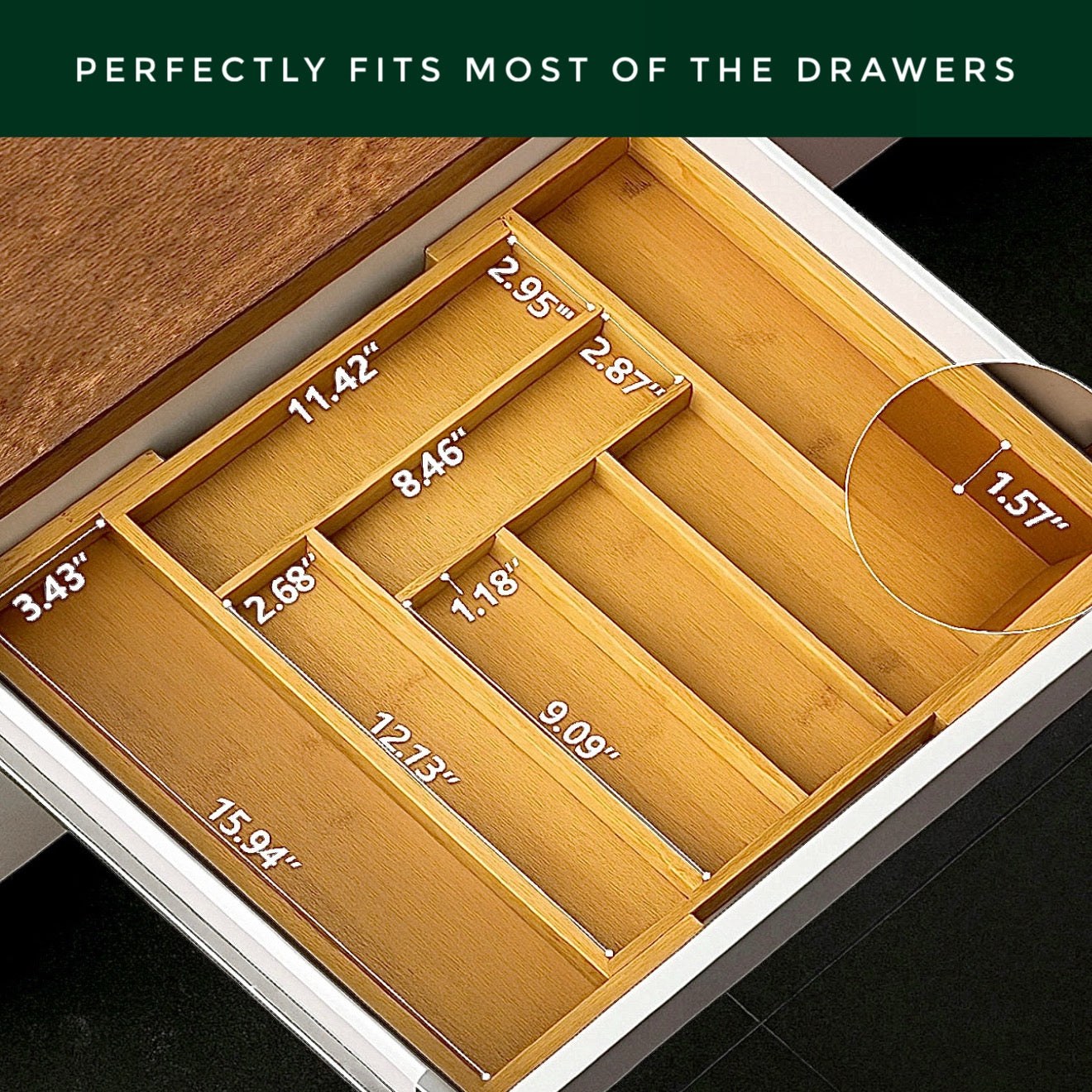 Forestroot Bamboo Drawer Organizer, Expandable 8-Slot Silverware & Utensil Tray for Kitchen Drawers, Fits 13–19.5 Inch Drawers, Deep Compartments, Durable & Eco-Friendly Natural Bamboo