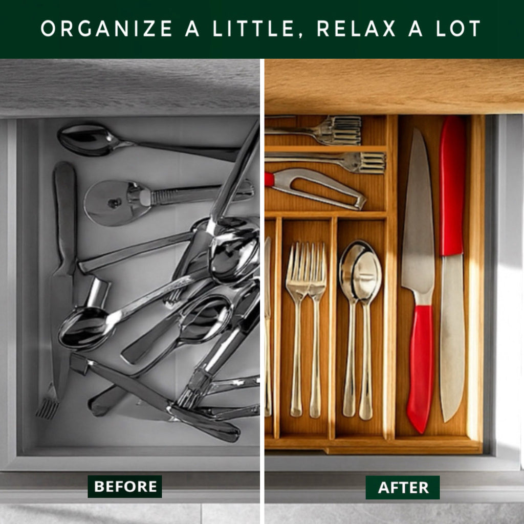 Forestroot Bamboo Drawer Organizer, Expandable 8-Slot Silverware & Utensil Tray for Kitchen Drawers, Fits 13–19.5 Inch Drawers, Deep Compartments, Durable & Eco-Friendly Natural Bamboo